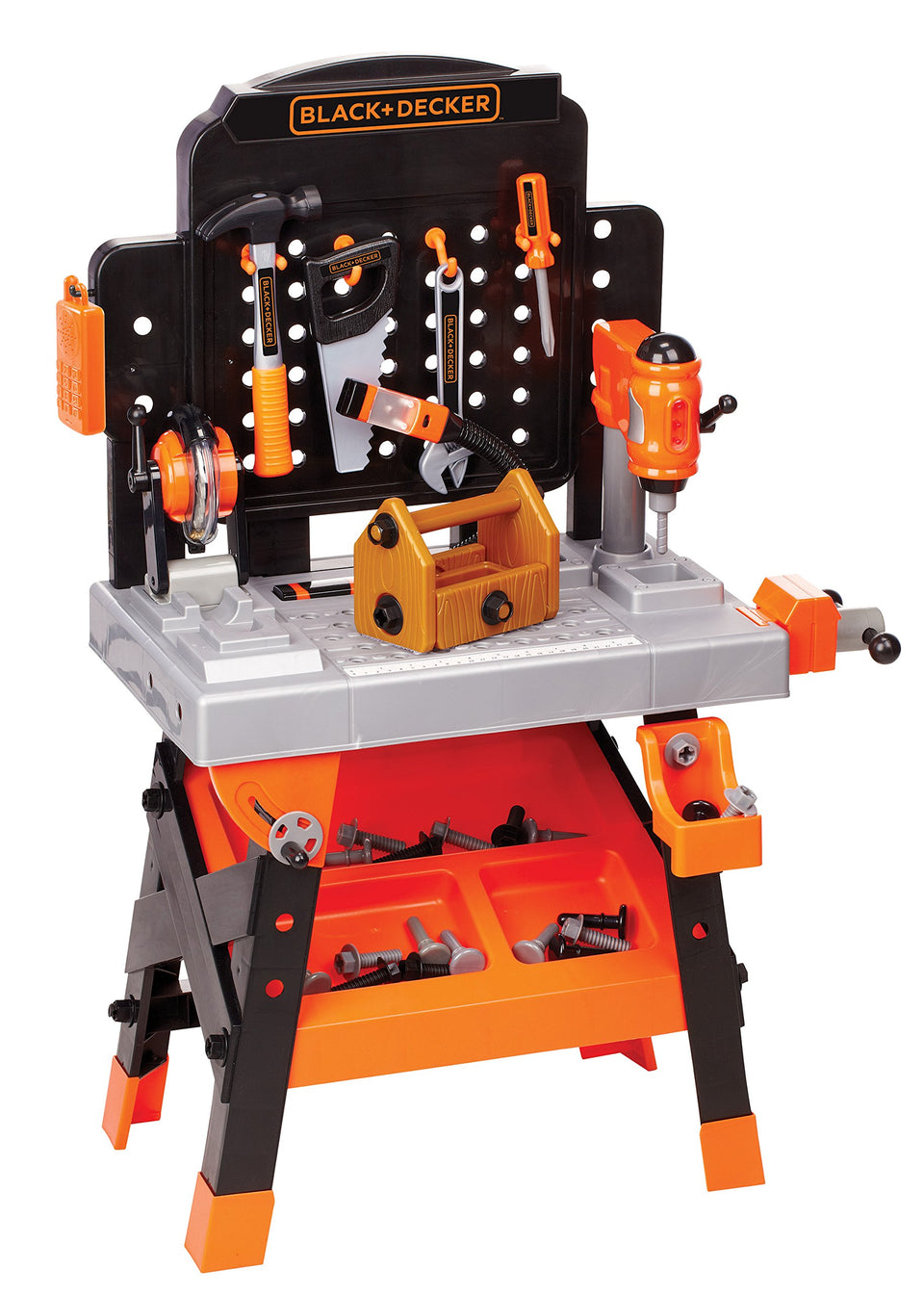 Black+Decker Kids Workbench with 75 tools supports imaginative STEM play and fine motor skills.