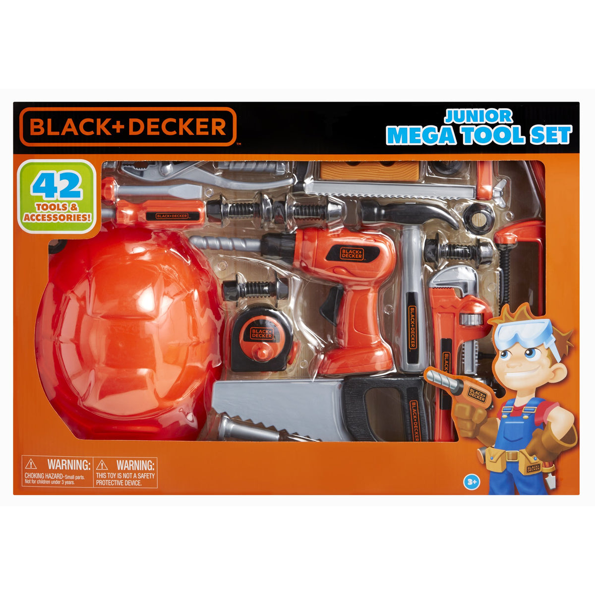 Black+Decker Junior Tool Set with helmet for safe role-play