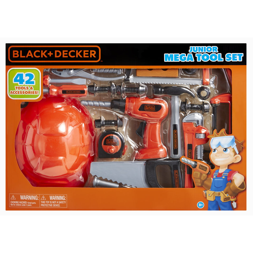 Black+Decker Junior Tool Set with helmet for safe role-play