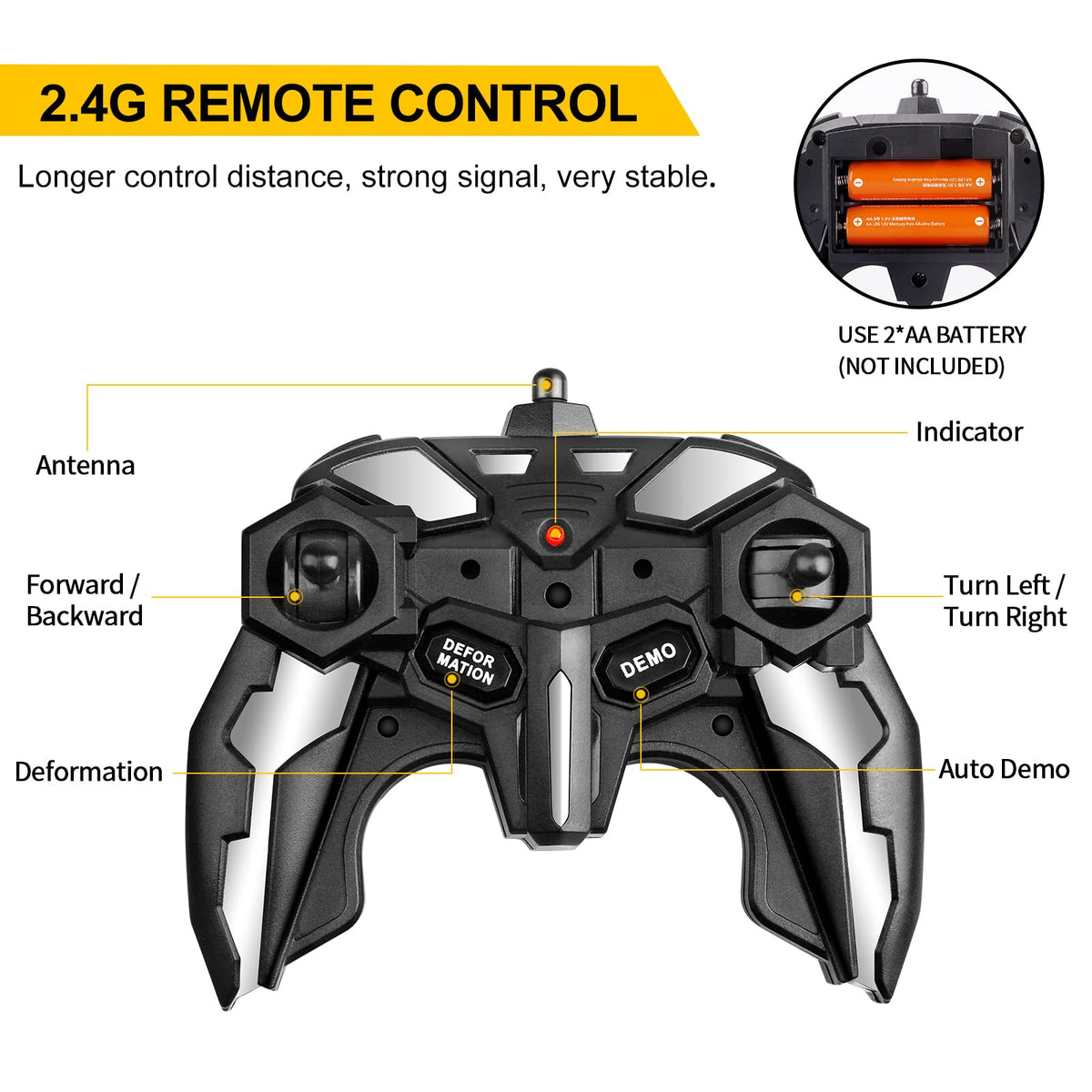 Blackma Transform RC Car yellow flashing lights, adds dynamic visual effects during play