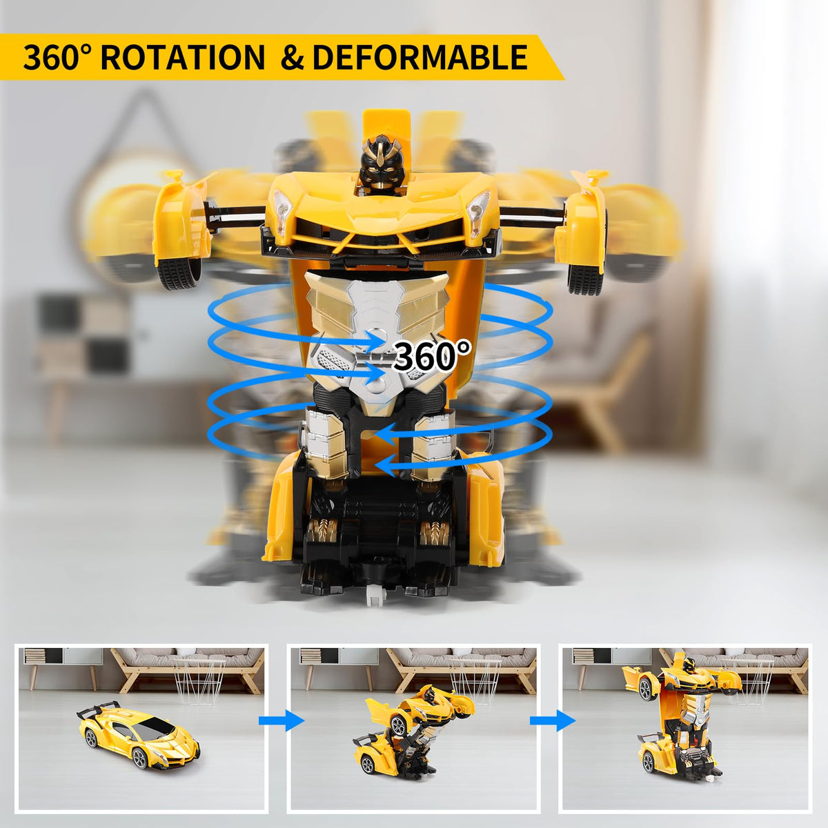 Blackma Transform RC Car yellow remote control, 2.4GHz range supports group play