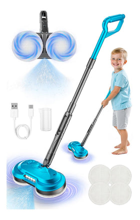 BLAXTEM Kids Electric Spray Spin Mop blue front view for immersive pretend cleaning play