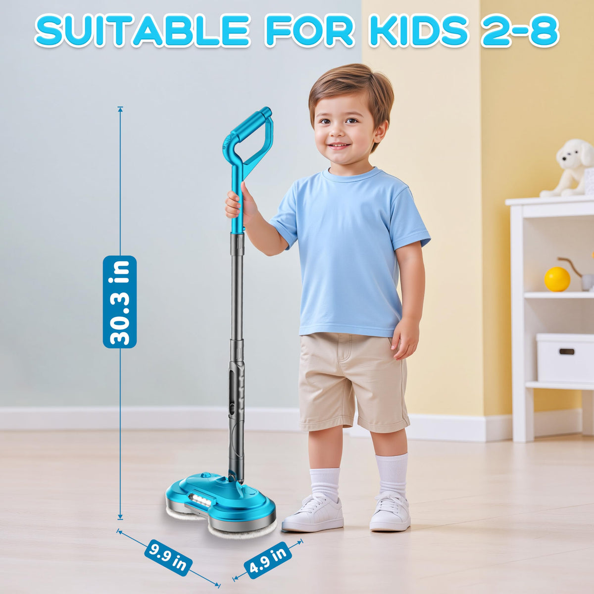 BLAXTEM Kids Electric Spray Spin Mop blue mop pads ready to swap