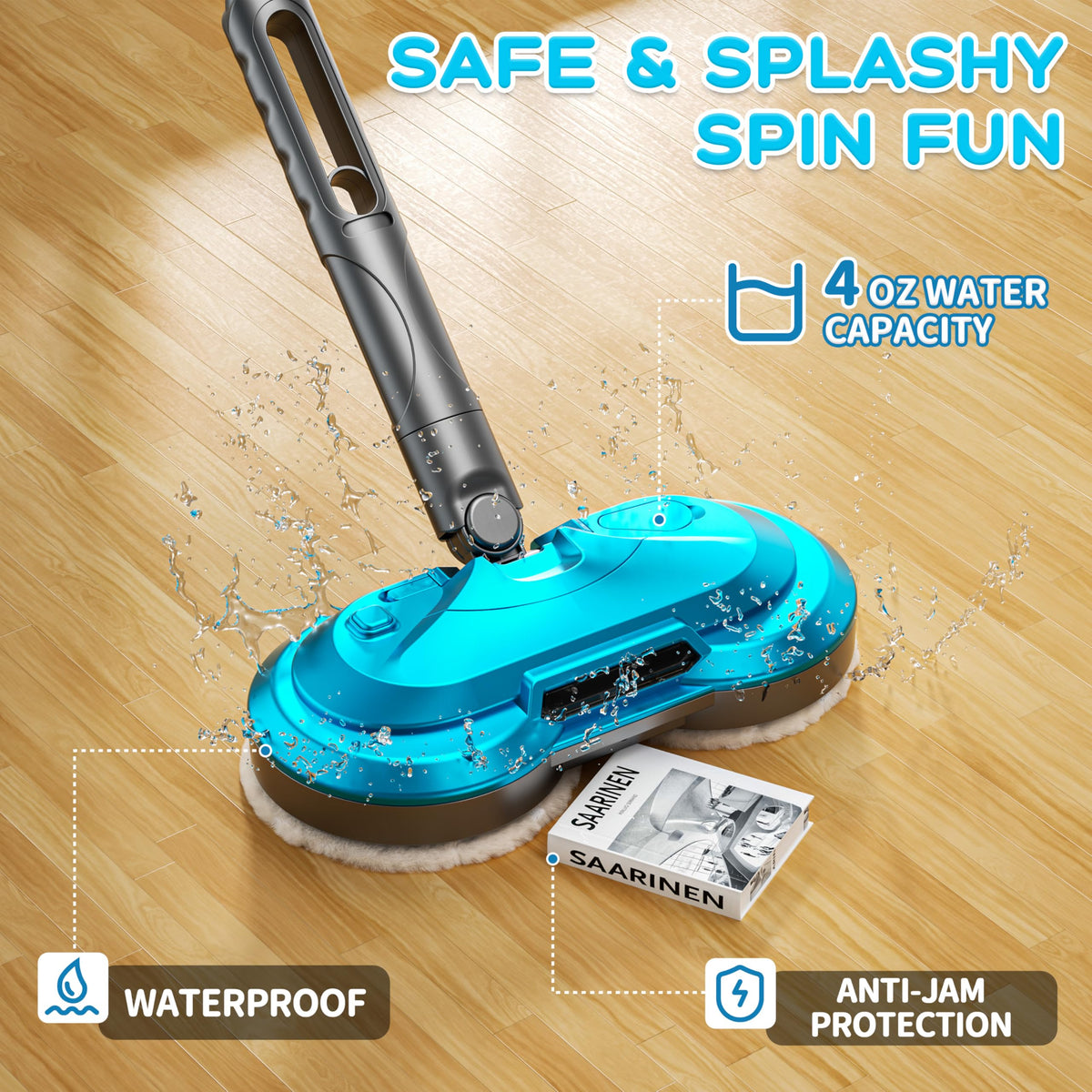 BLAXTEM Kids Electric Spray Spin Mop blue water tank in action