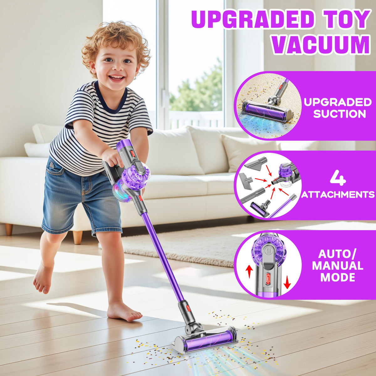 BLAXTEM 4-in-1 toy vacuum crevice attachment for reaching tight corners during pretend play.