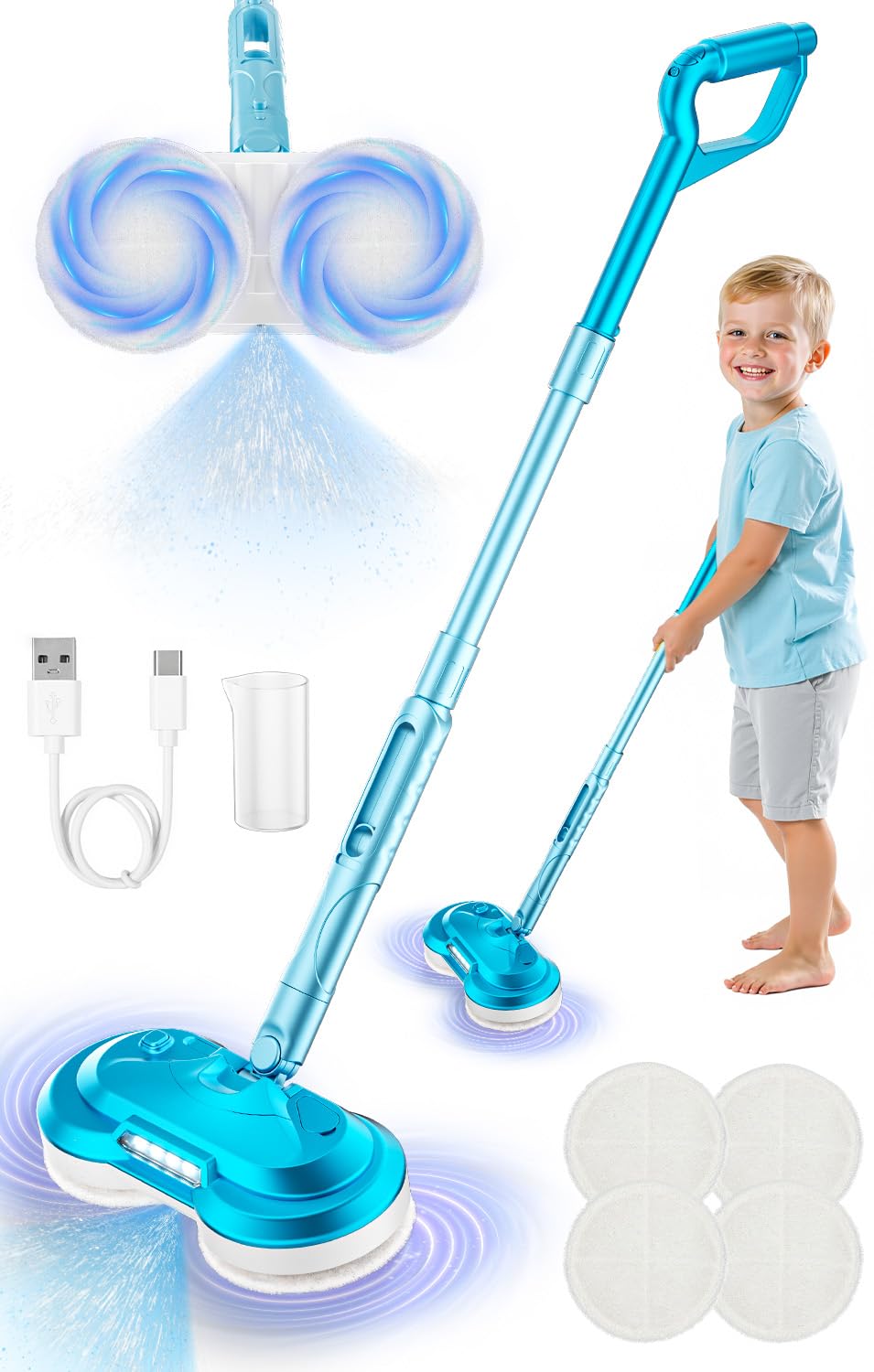 BLAXTEM kids electric spray spin mop toy front view shows realistic pretend cleaning