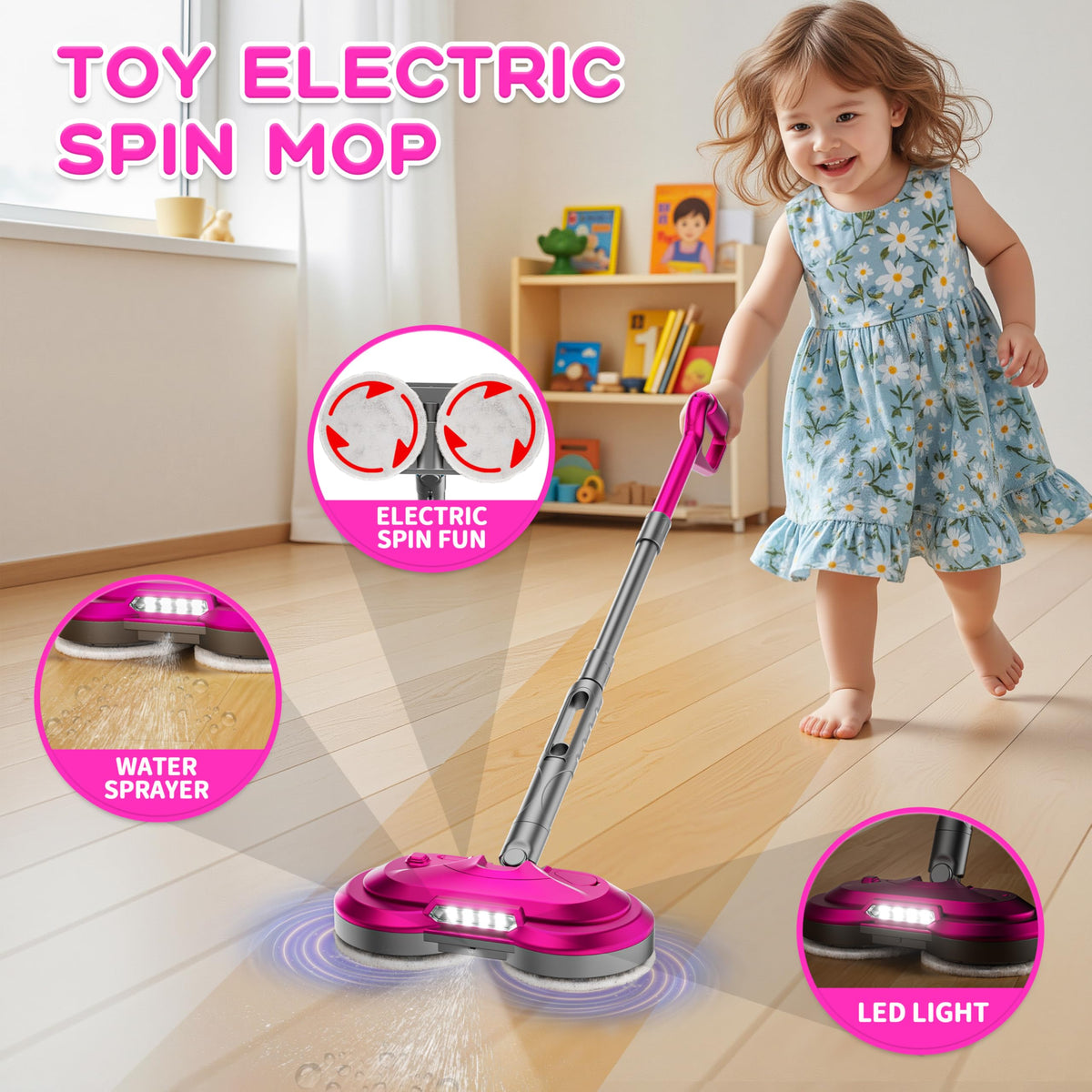 BLAXTEM mop toy spray function highlights realistic pretend cleaning for role-play fun