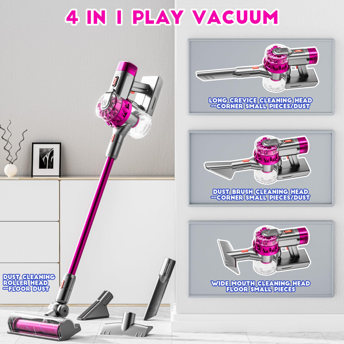 BLAXTEM working suction toy cleaner with sounds and lights for immersive play.
