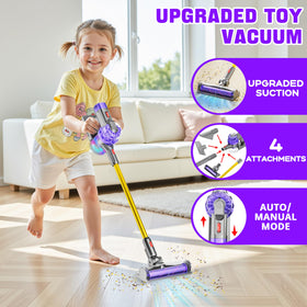 BLAXTEM toy vacuum with suction lights and sound demonstrating kid-friendly operation