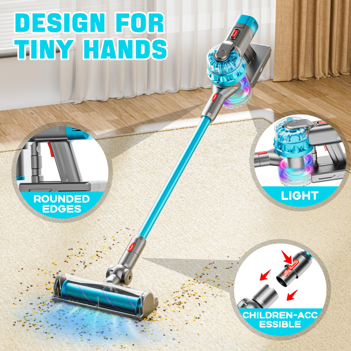 BLAXTEM crevice attachment reaches tight corners during pretend chores