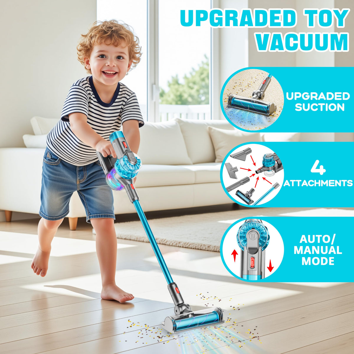 BLAXTEM toy vacuum blue with lights and sound enhances interactive cleanup pretend play