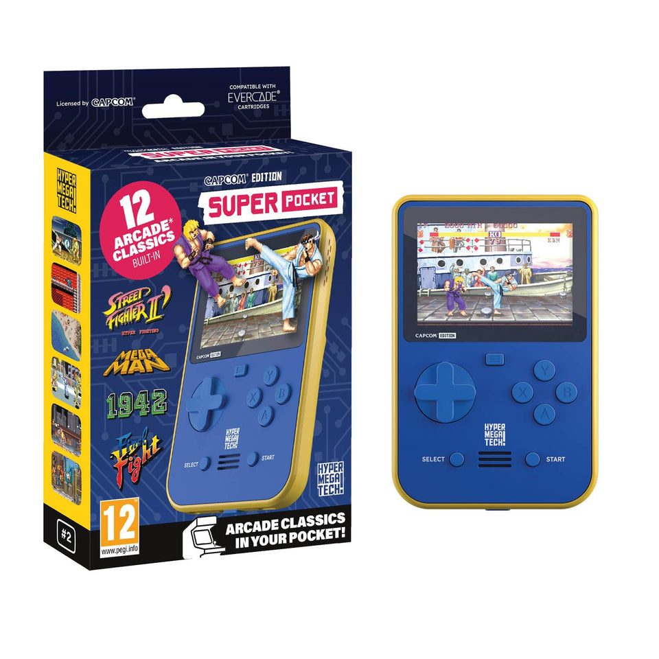 Blaze Entertainment Super Pocket Capcom Edition front view, compact handheld for on-the-go gaming.