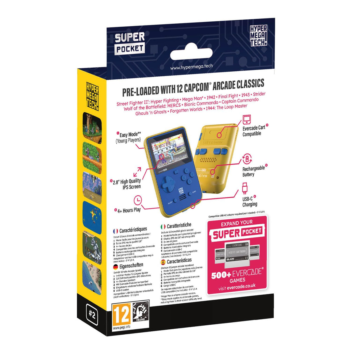 Blaze Entertainment Super Pocket Capcom Edition screen display, 2.8” IPS for crisp visuals.