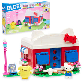 BLDR Hello Kitty Dream Cafe front view invites imaginative play with iconic characters.