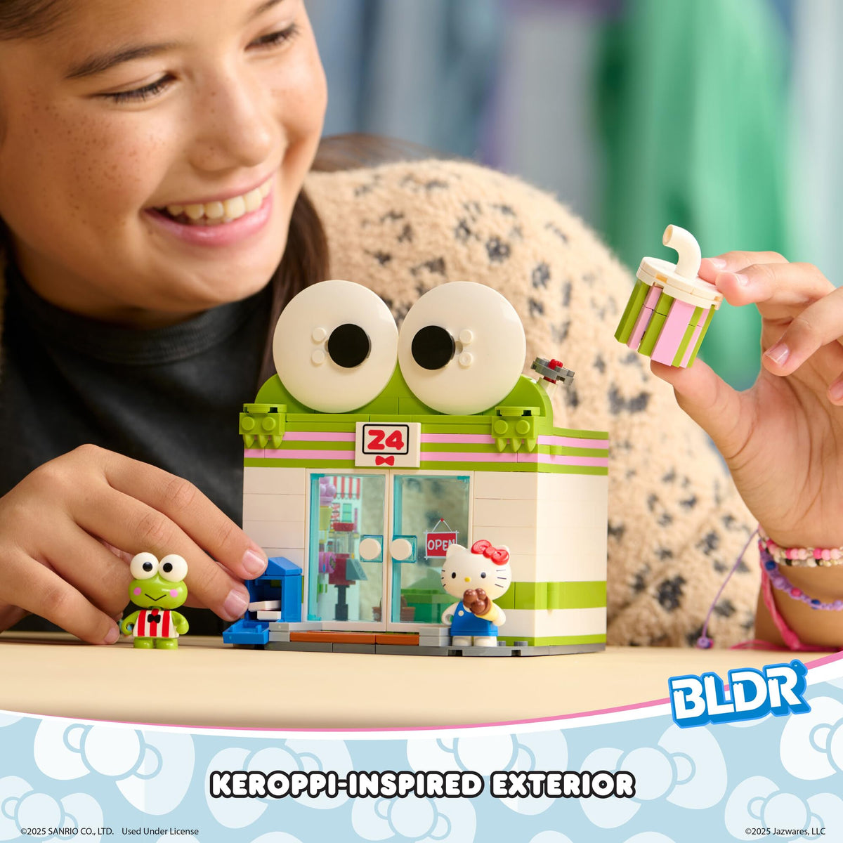 BLDR Hello Kitty and Keroppi minifigures with soda and ice cream for storytelling