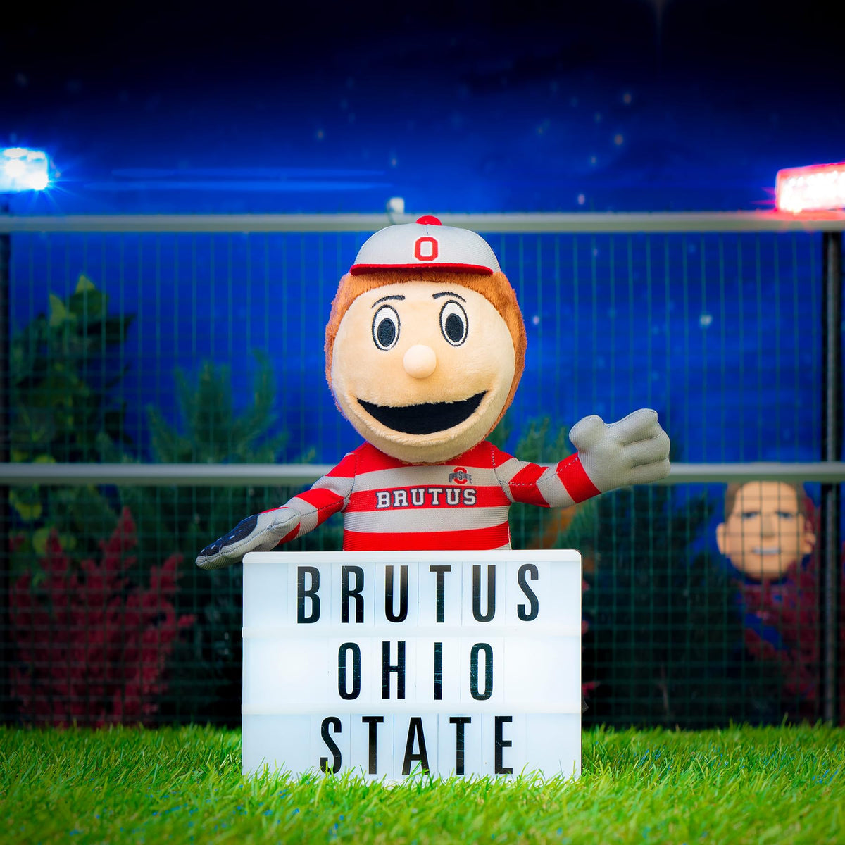 Bleacher Creatures Brutus close-up highlights authentic Buckeyes likeness and plush texture.