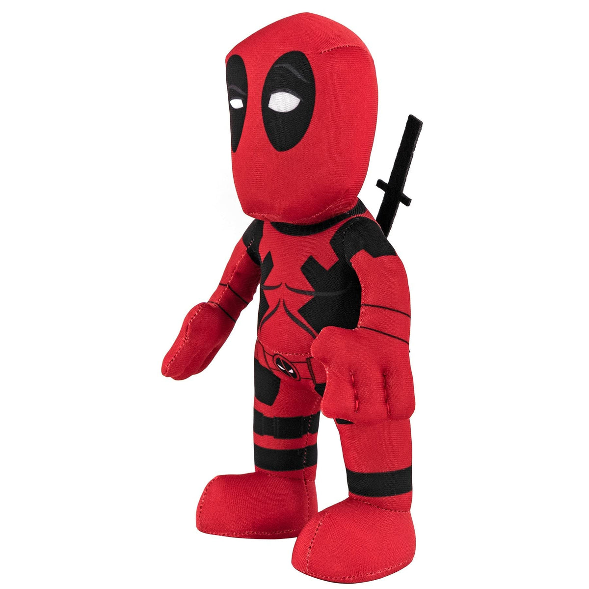 Deadpool plush detail shows vibrant sublimated print from Bleacher Creatures.