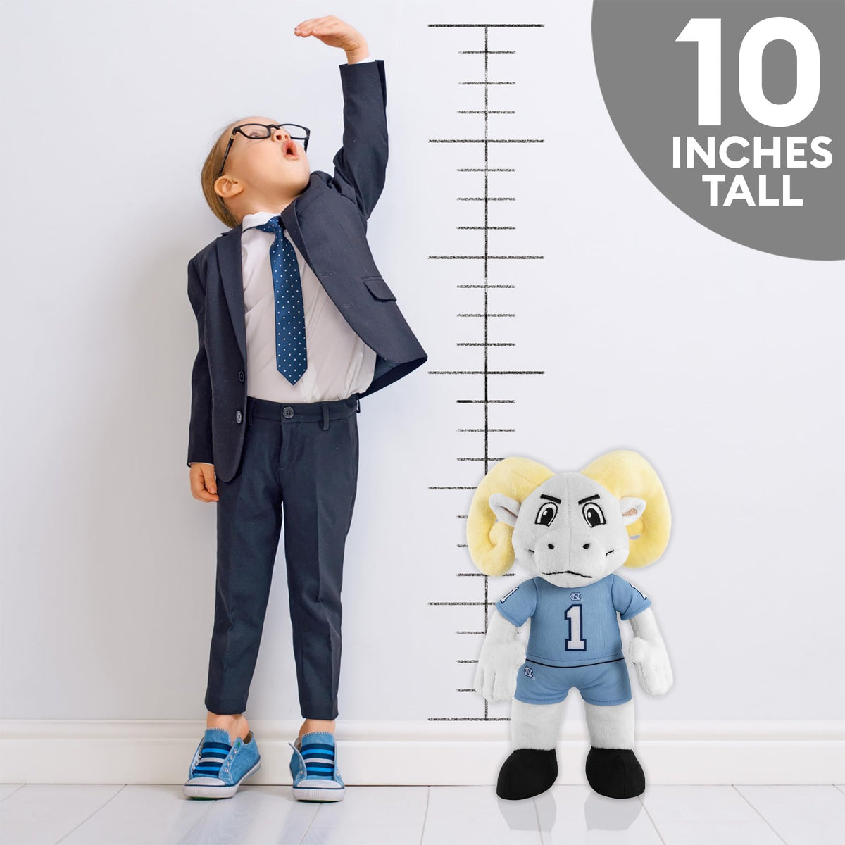 Rameses plush side view highlighting detailed Tar Heels logo on soft fabric