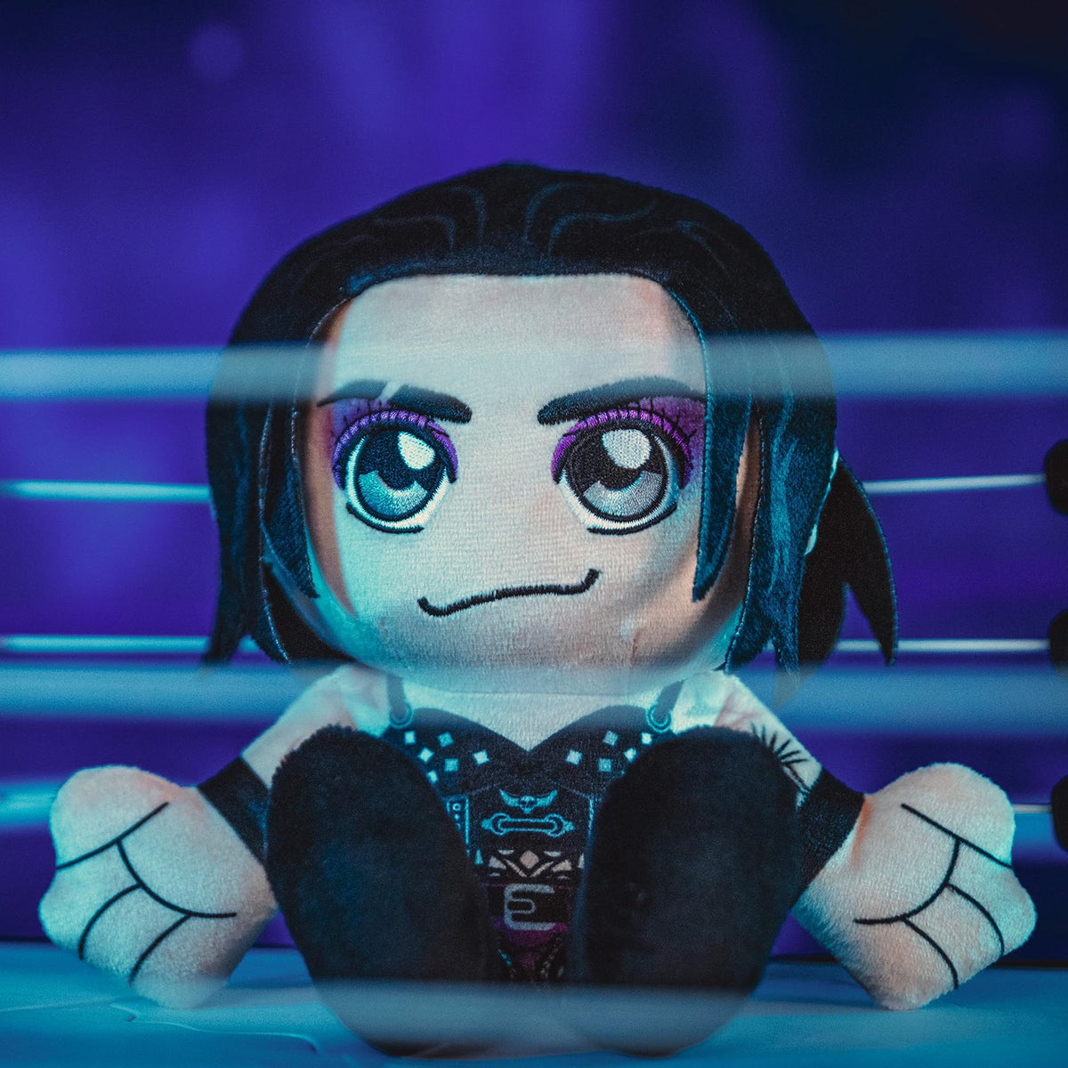 WWE Diva Rhea Ripley Kuricha plush, front view, soft fabric ideal for hugging.