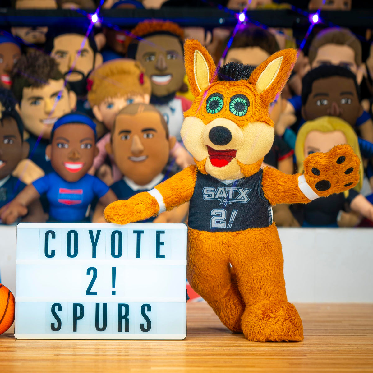 Bleacher Creatures Spurs Coyote plush, side view, great for shelf decor