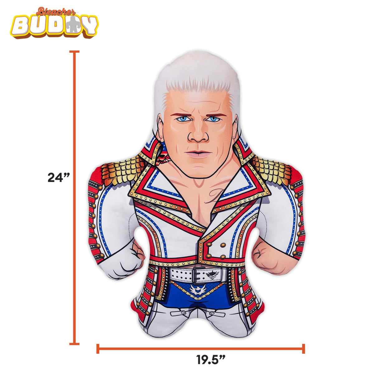 Front view of the 24-inch buddy ideal for shelf display and WWE-focused décor