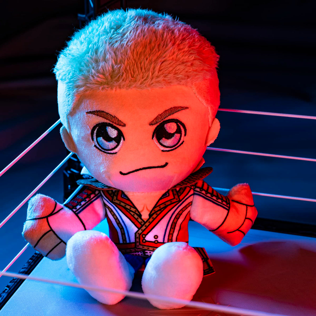 Bleacher Creatures Cody Rhodes plush side view, soft textures for cozy hugging