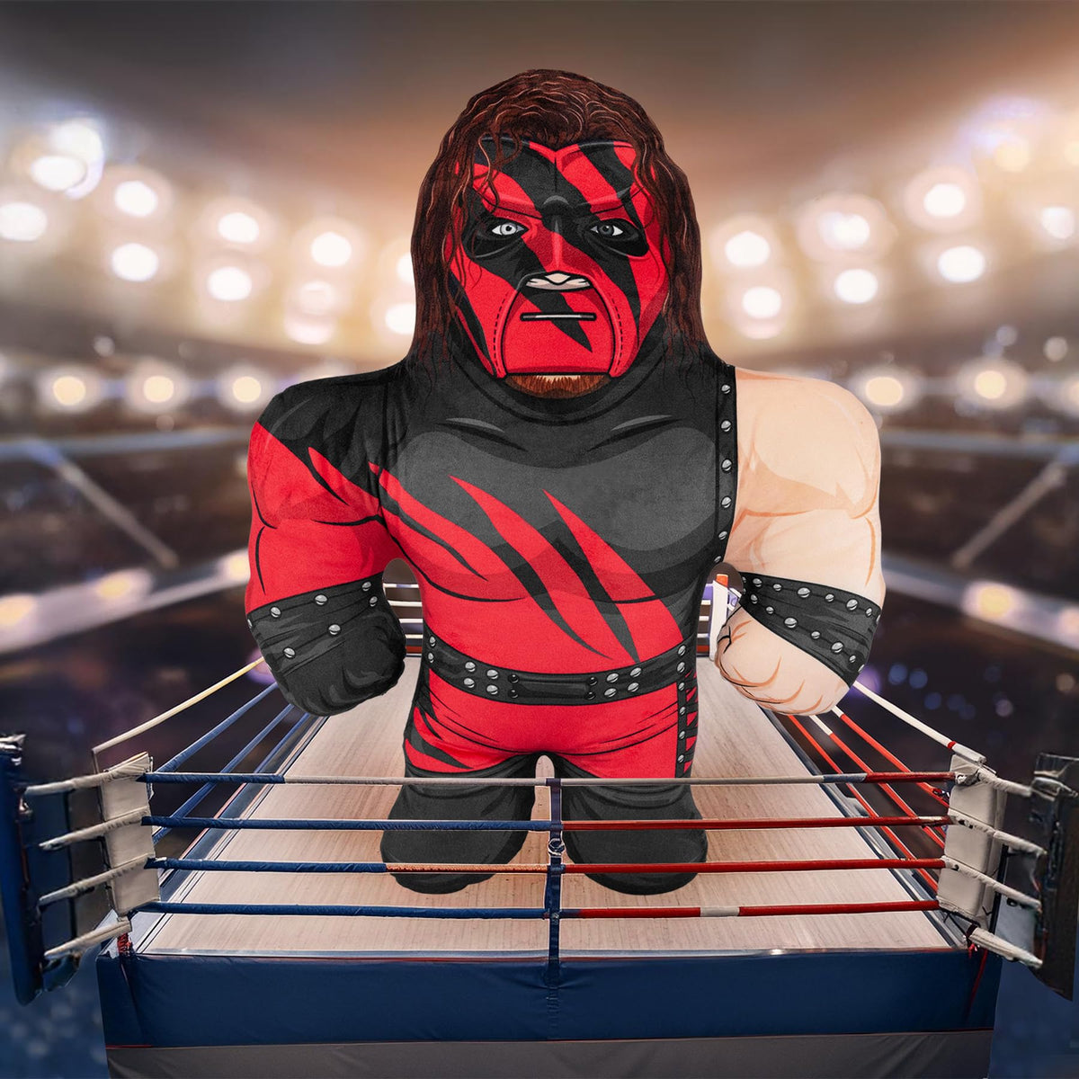 Official WWE license badge on Kane Bleacher Buddy plush