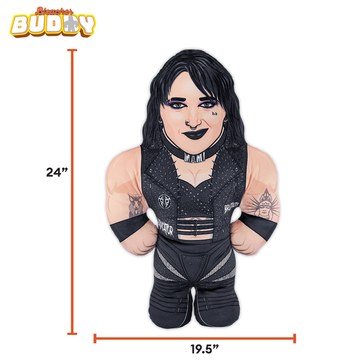 Bleacher Creatures WWE Rhea Ripley 24-inch Bleacher Buddy back view, showcasing full sublimation print