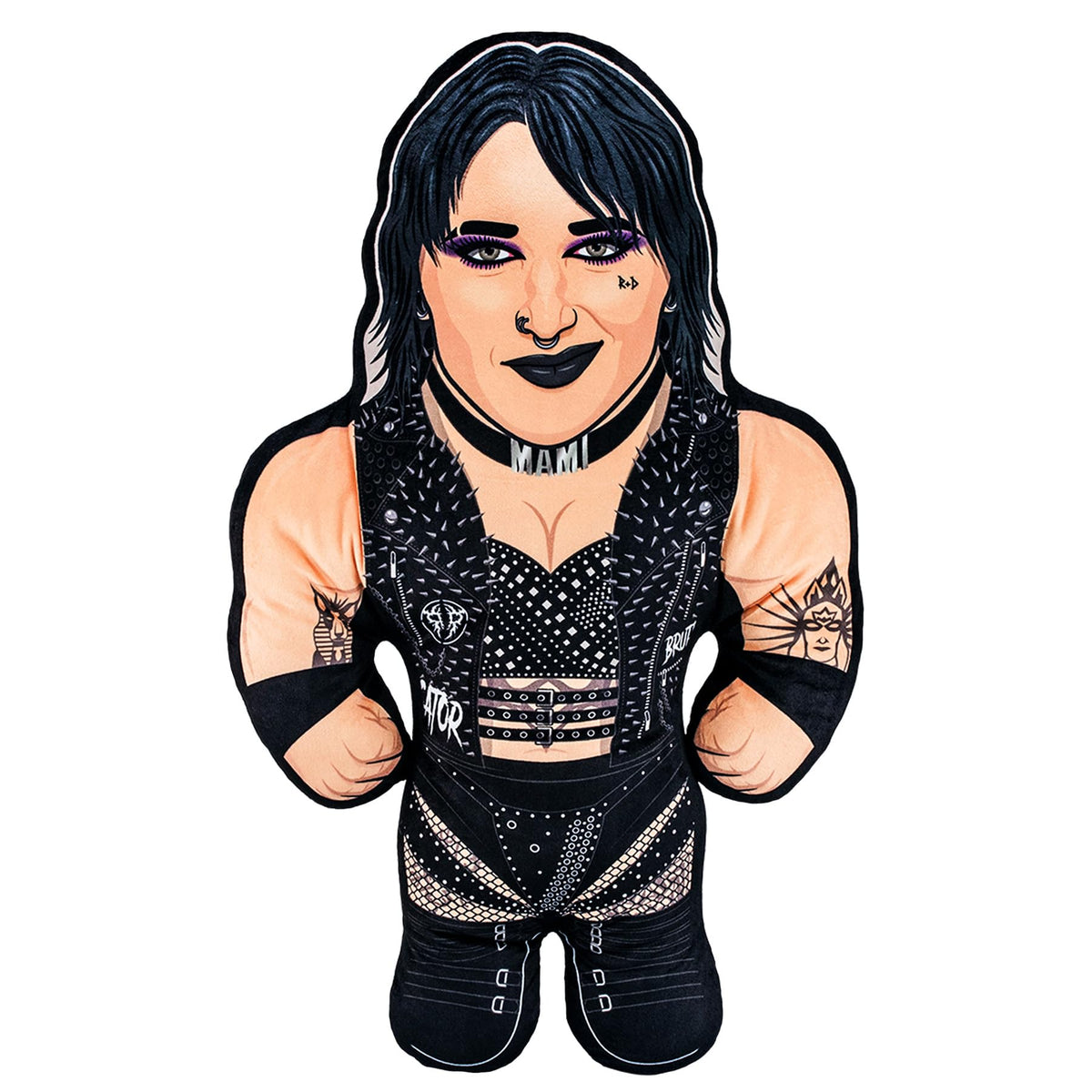 Bleacher Creatures WWE Rhea Ripley 24-inch Bleacher Buddy front view, a soft huggable display piece for fans