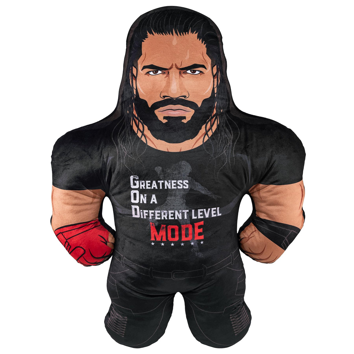 Bleacher Creatures WWE Roman Reigns 24-inch Bleacher Buddy face view enhances display presence.