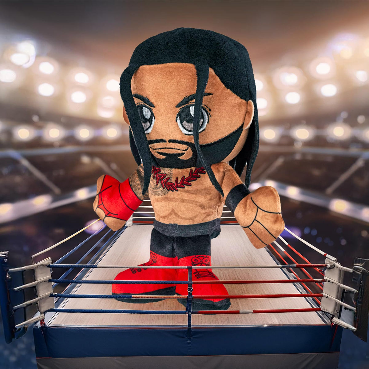 Bleacher Creatures Roman Reigns plush signature tag with authentic WWE details