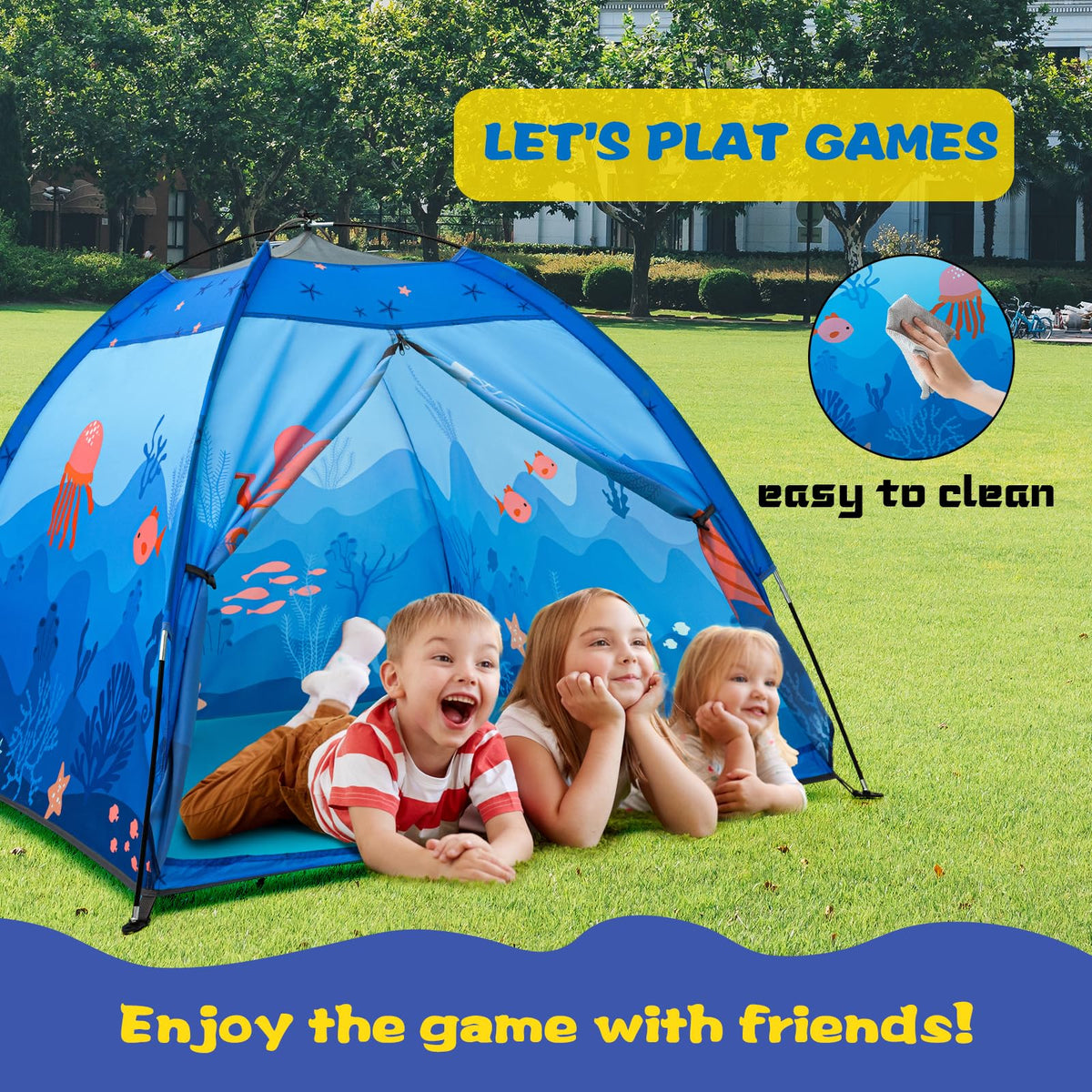 BLINWORLD Undersea World tent front view blue invites quick setup and playtime