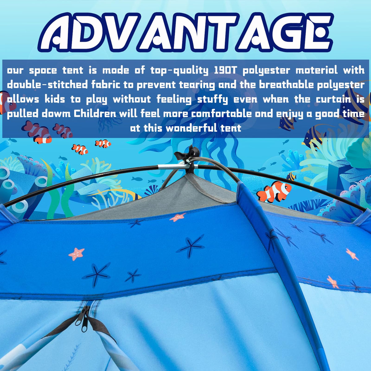 BLINWORLD Undersea World tent polyester fabric closeup showing durable material
