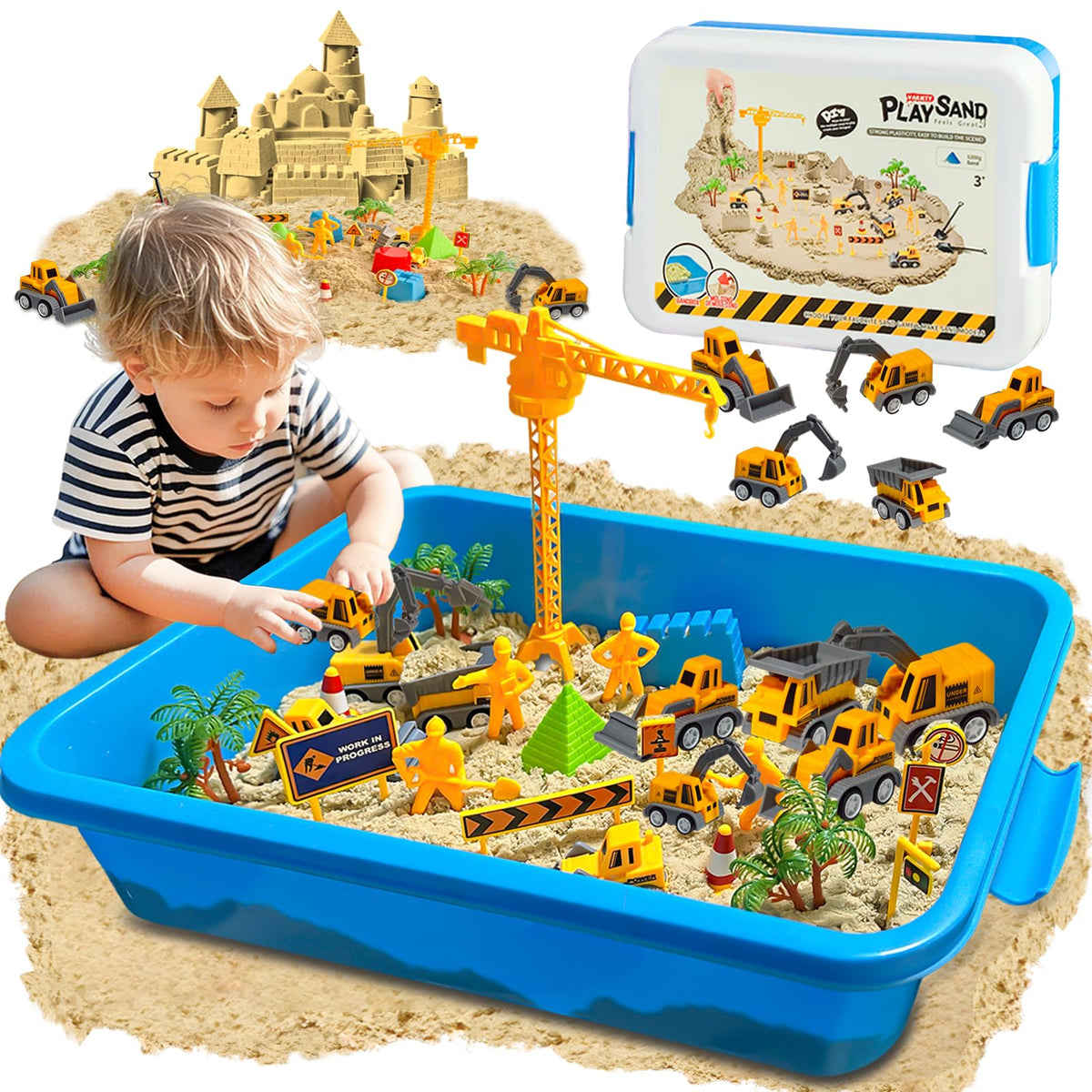 BlingCnsy construction sensory bin with lid enables organized, mess-free play.