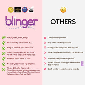 Blinger gems with hair-friendly adhesive for safe bling.