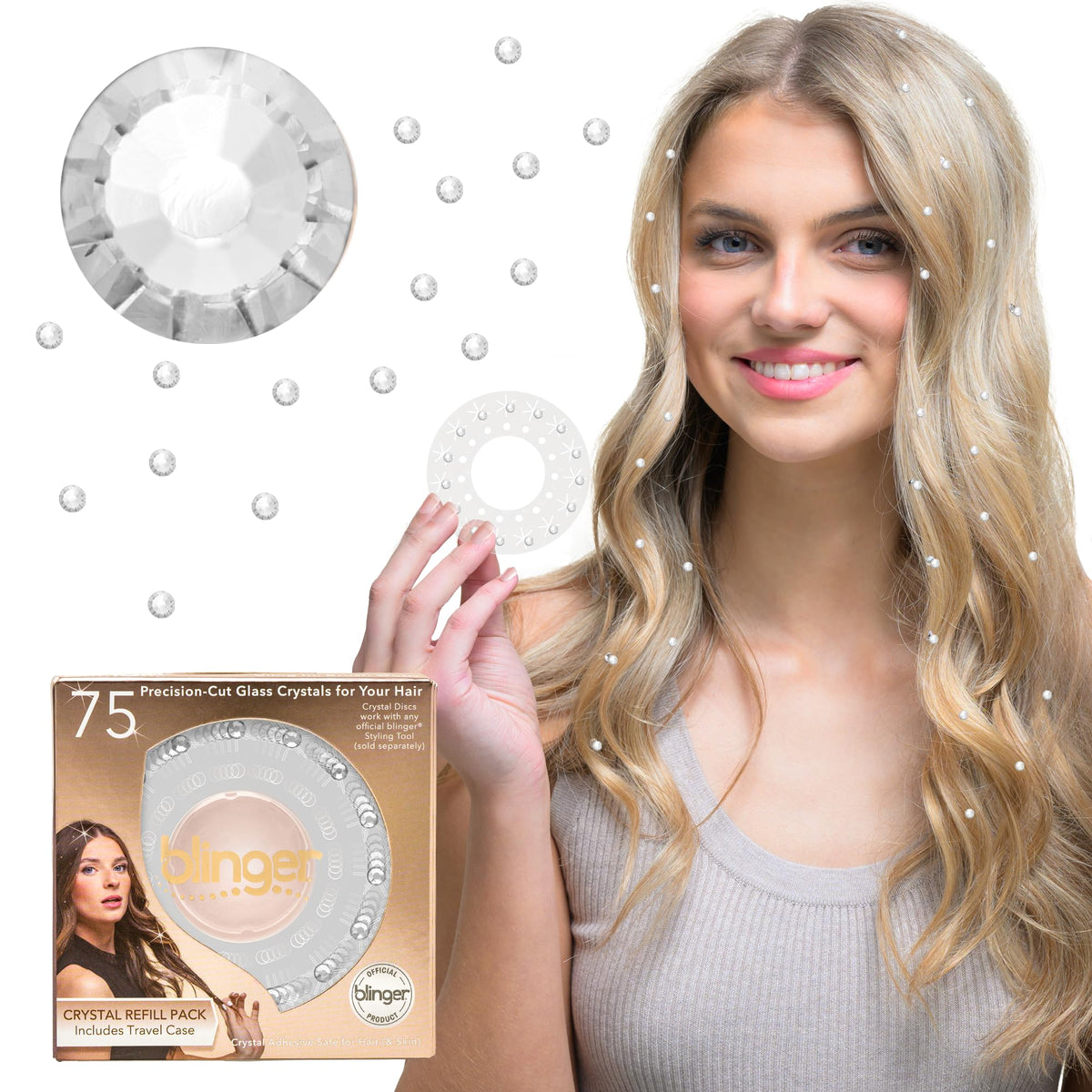 Blinger Shimmer Crystal refill crystals add radiant hair sparkle with no glue.