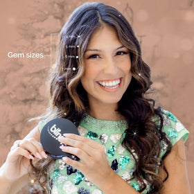 Hair-safe Blinger crystals applied to accessories without mess or heat.