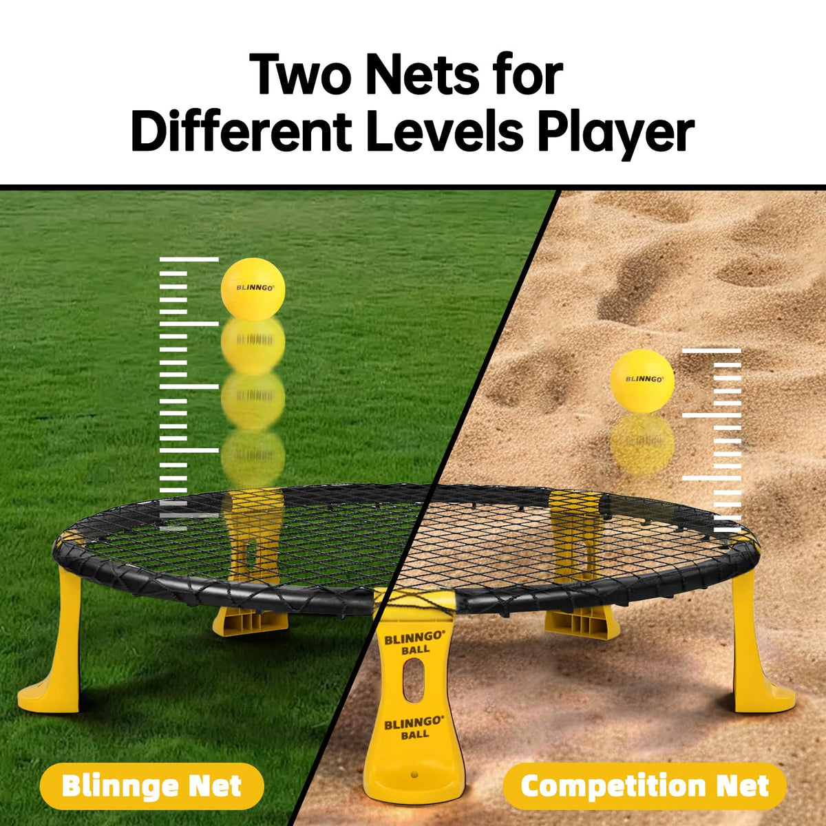 Beginners and pros use Blinngo dual nets for versatile competition