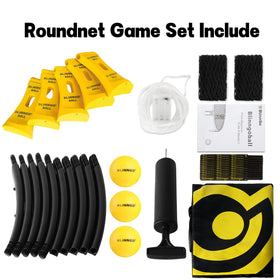Blinngo roundnet frame and assembly showing quick setup for outdoor use