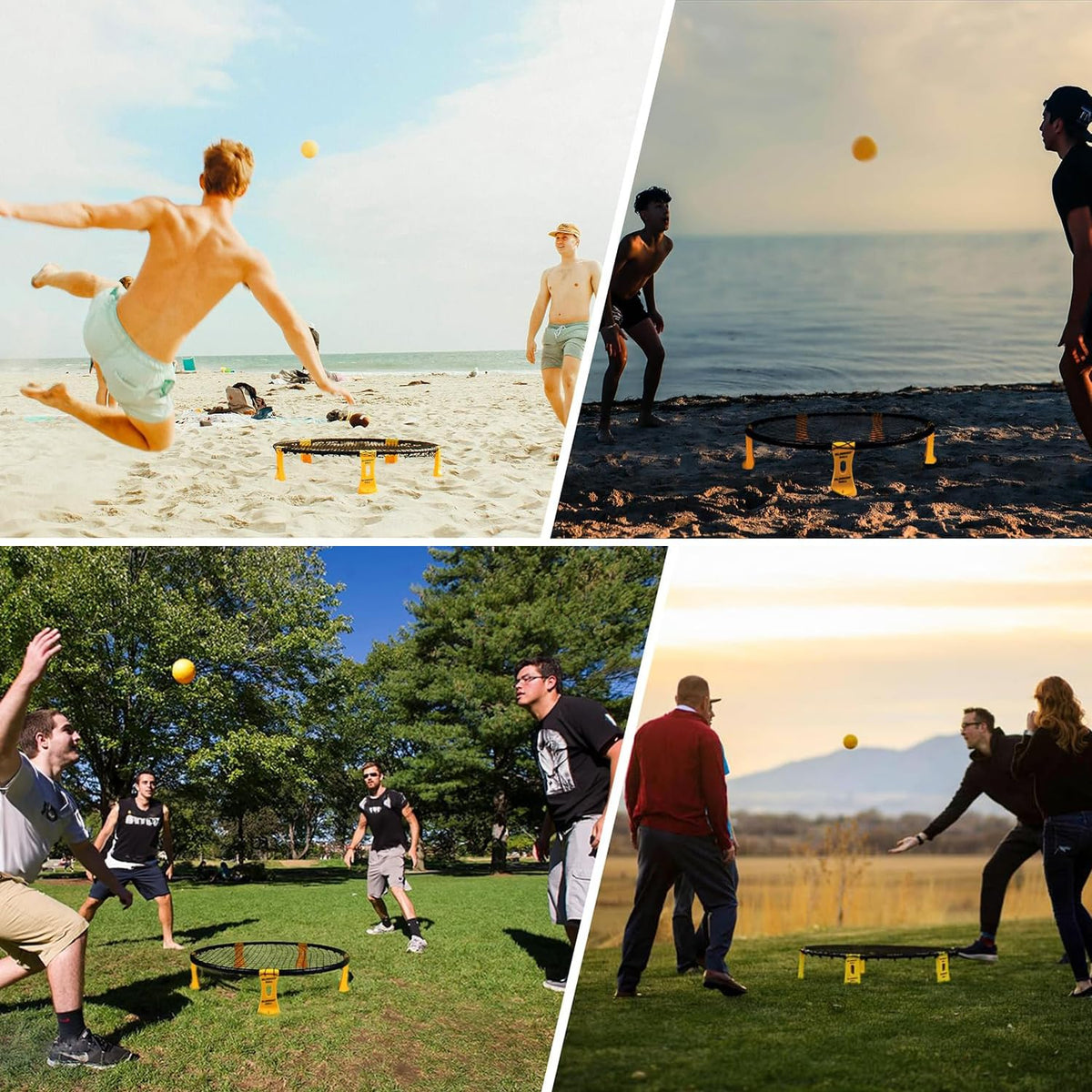 Blinngo Sport Roundnet beach play on sand for family fun.