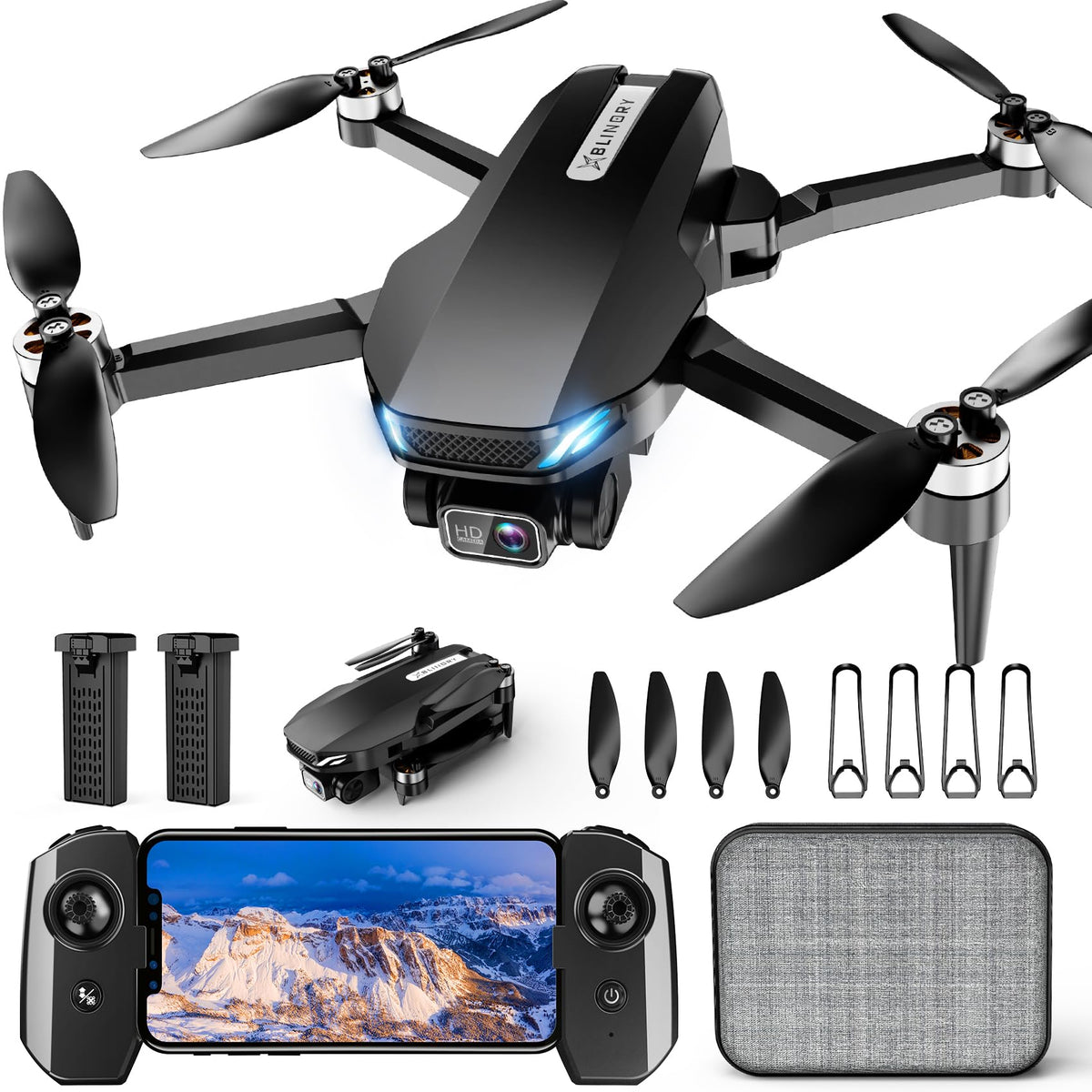 BLINORY drone with 2K camera and 90-degree lens for sharp aerial shots