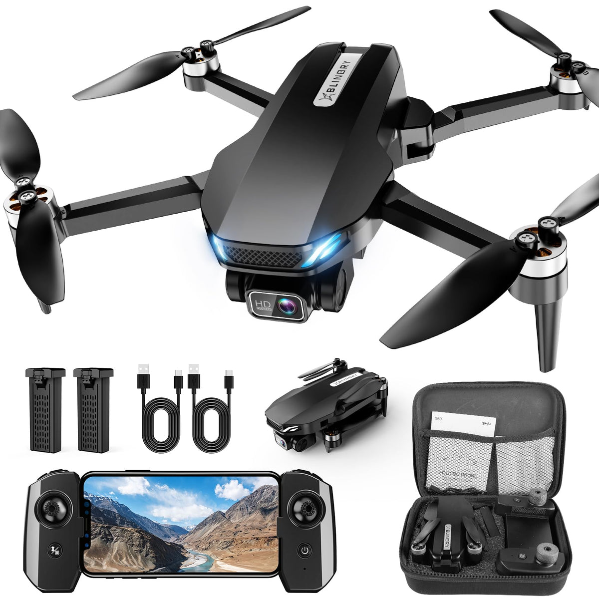 BLINORY drone with 2K camera and adjustable angle for cinematic aerial shots