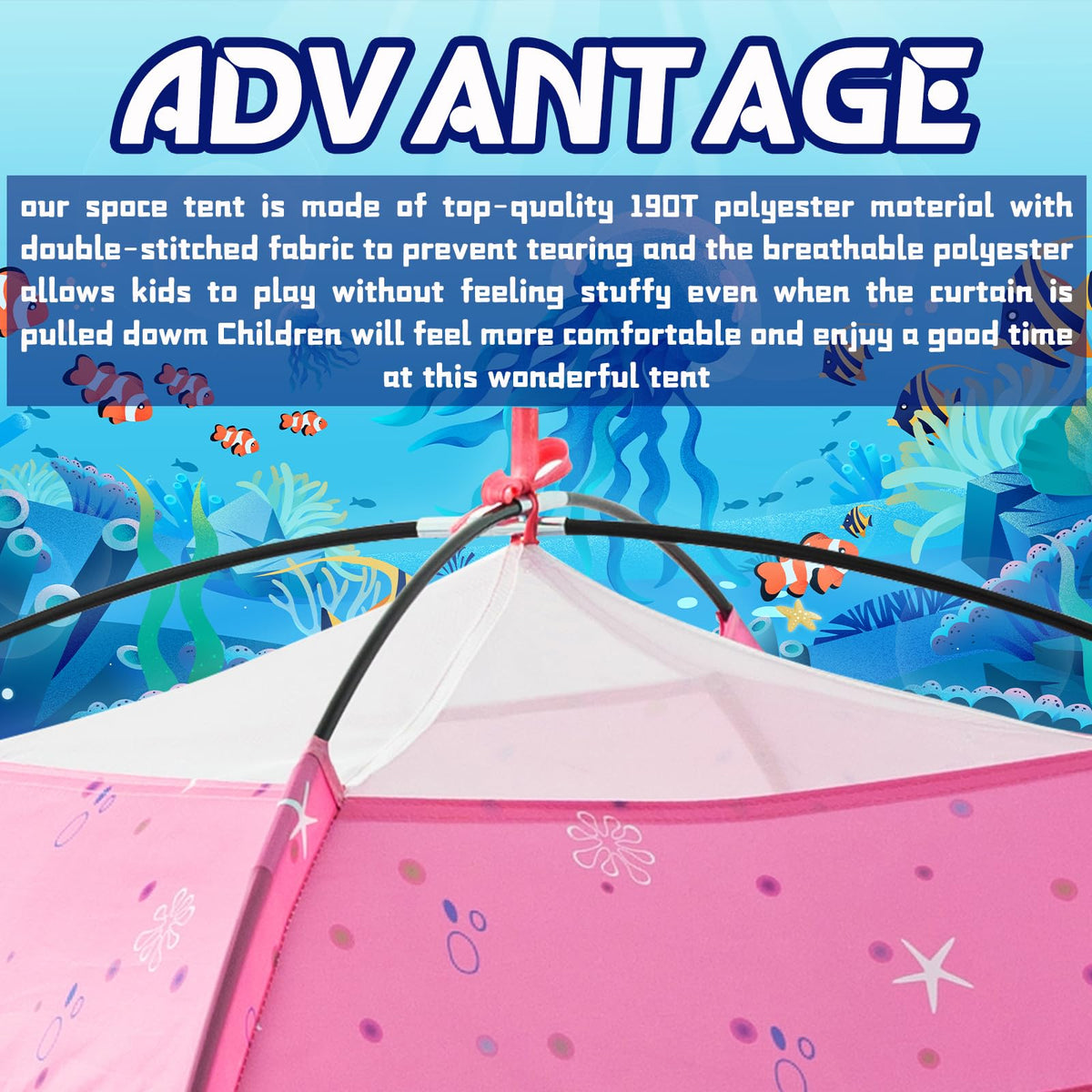 BLINWORLD mermaid tent quick assembly helps parents set up in minutes for play