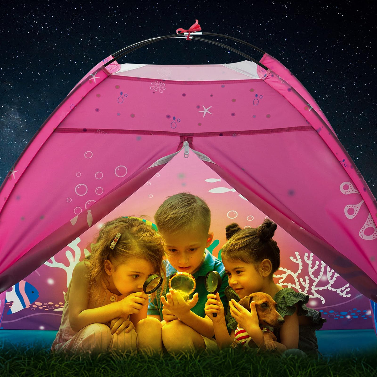 BLINWORLD mermaid tent back view highlights sturdy frame and breathable design