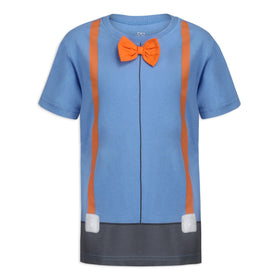Blippi shirt with bow tie and suspenders print for stylish easy dressing.