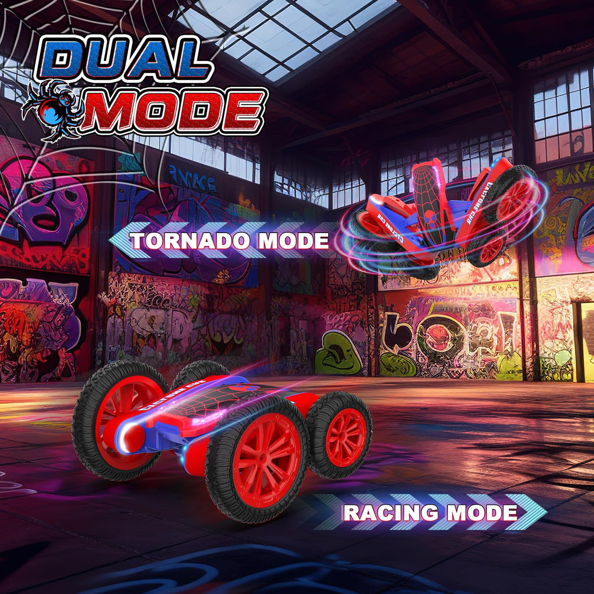 Blissbud Spider RC Car side view, rugged design for obstacle-filled play