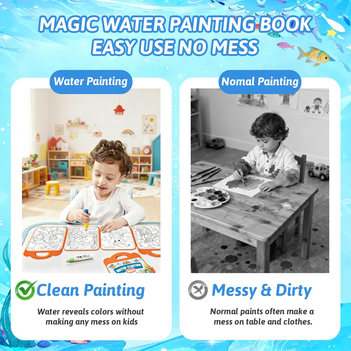 BlivEclat magic water coloring book interior scene 2 helps color recognition