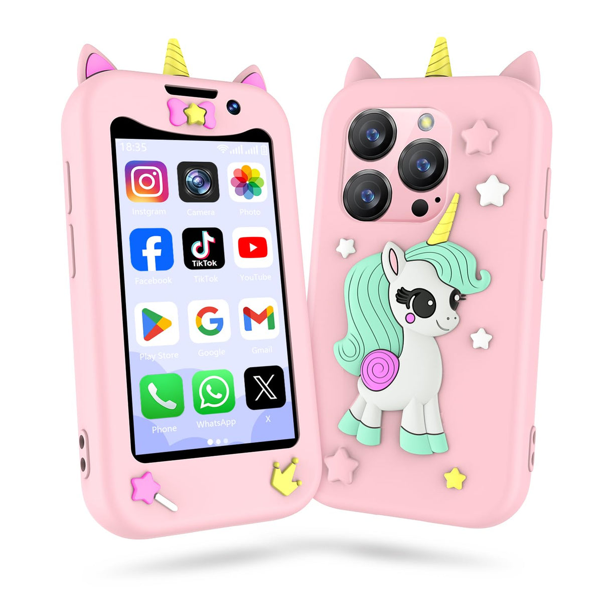 BLKE Max Kids Phone with unicorn case, front camera for kid-friendly photos