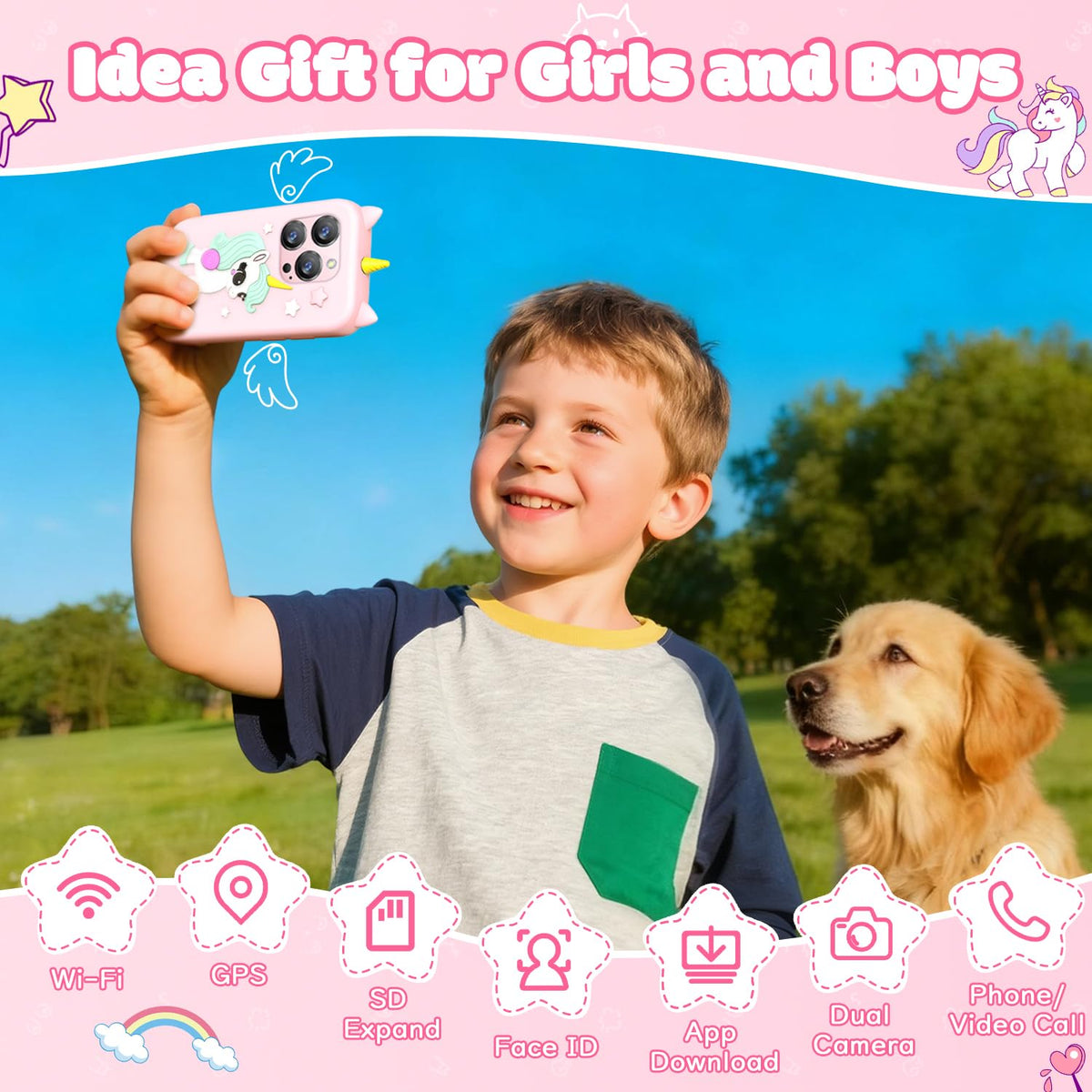 BLKE Max Kids Phone with unicorn case rear camera for playful memories