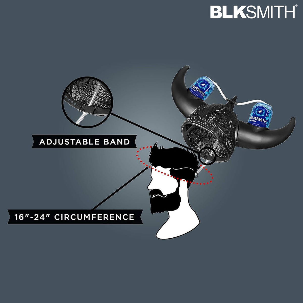 BLKSMITH Viking helmet for parties supports two-can beverages.